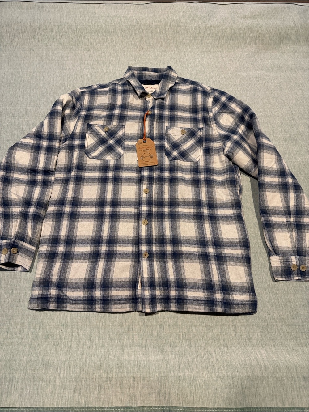 Weatherproof Blue and White Plaid Button-Down Shirt